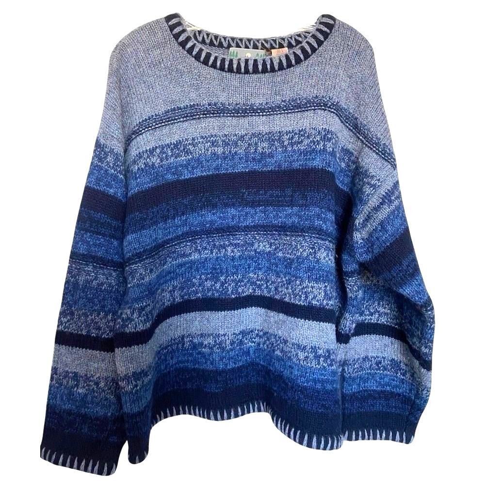Vintage Eastern Mountain Sports Wool Knit Sweater Men Large Stripe Blue Gray 90s